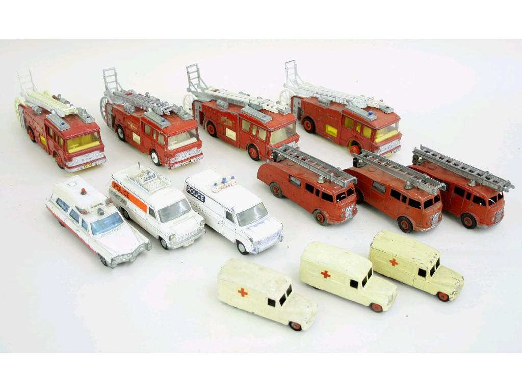 Appraisal: Three Dinky Daimler ambulances superior rescuer and police vans together