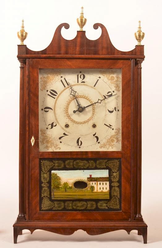 Appraisal: Eli Terry Mahogany Pillar and Scroll Clock Eli Terry Mahogany