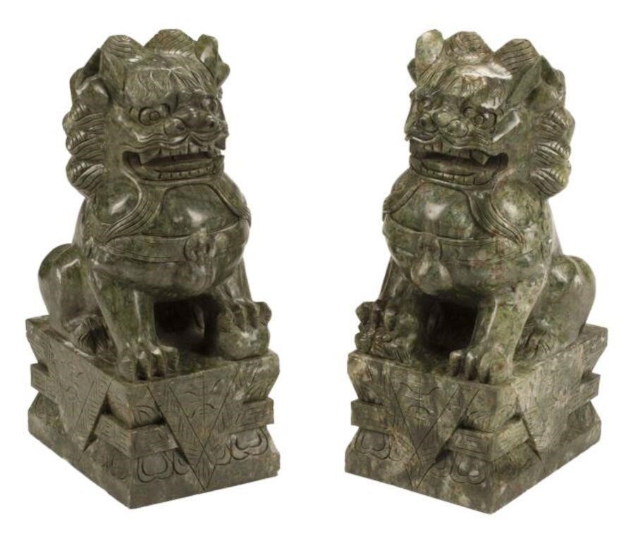 Appraisal: pair Large Chinese carved hardstone foo lions approx h w