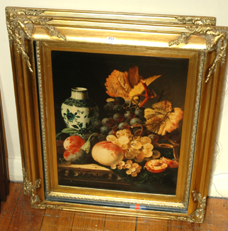 Appraisal: TWO FRAMED DECORATIVE STILL LIFE PRINTS ON CANVAS