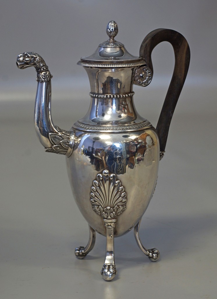 Appraisal: French silver footed teapot Paris export mark of animal head