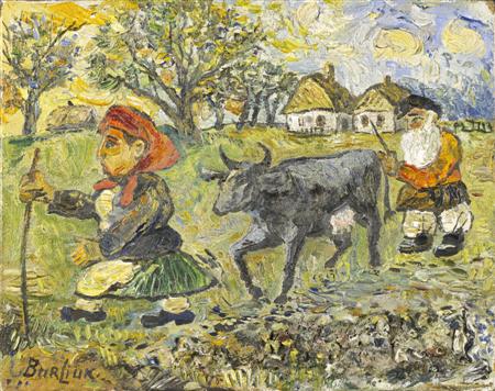 Appraisal: DAVID DAVIDOVITCH BURLIUK RUSSIAN AMERICAN - TAKING THE COW TO