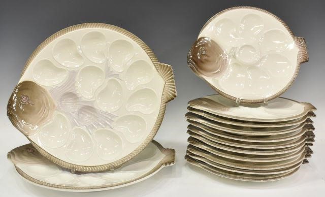 Appraisal: lot of French Longwy majolica oyster service early th c