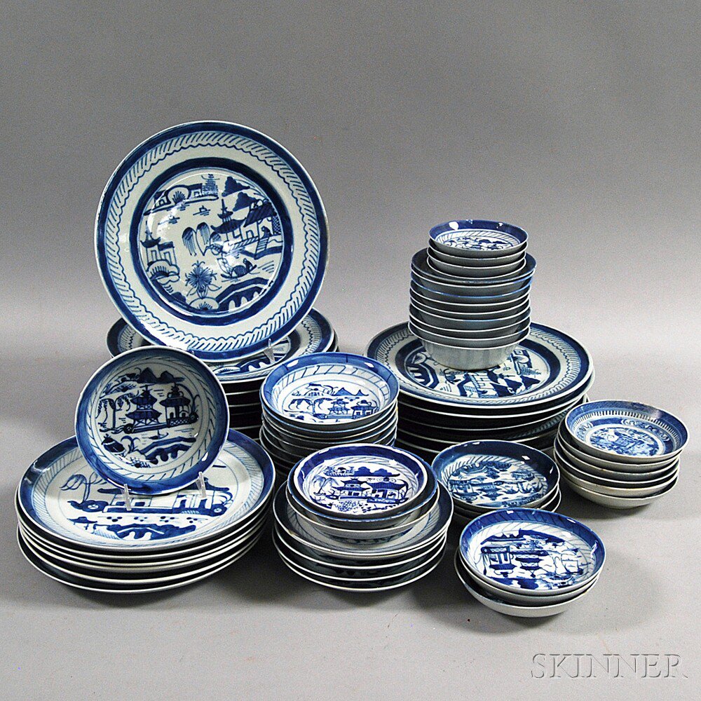 Appraisal: Approximately Sixty-one Pieces of Canton Tableware including saucers plates and