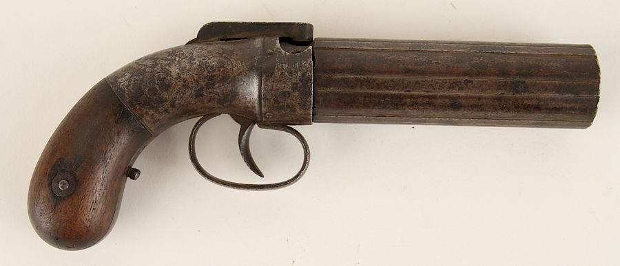 Appraisal: ALLEN THURBER PEPPERBOX PISTOL DATED An Allen Thurber six shot