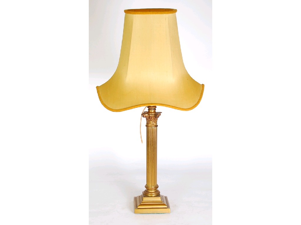 Appraisal: BRASS CORINTHIAN COLUMN TABLE LAMP with square base and gold