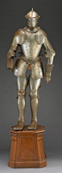 Appraisal: An etched armor in the th century style Comprising close