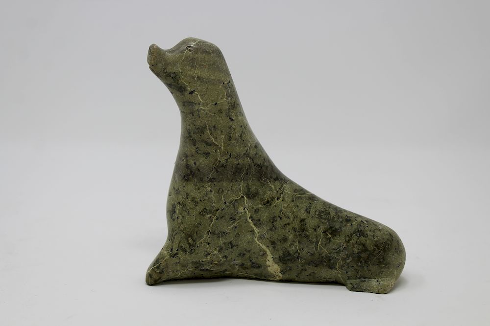 Appraisal: Inuit Carved Stone Sea Lion Figure Signed Inuit Carved Stone