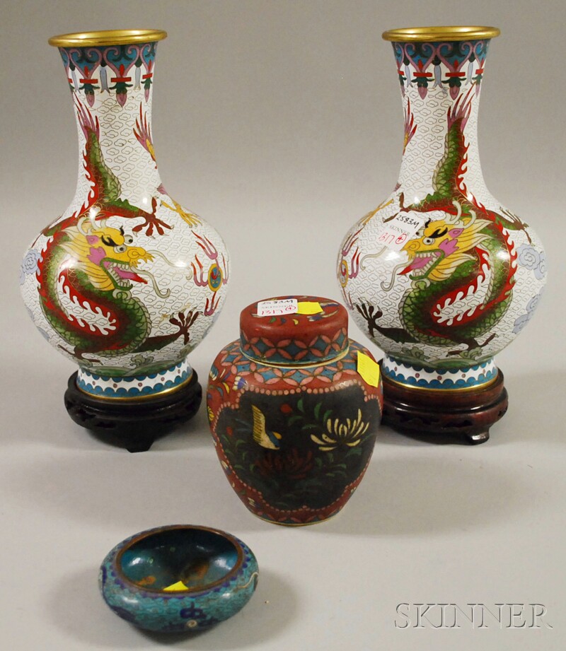 Appraisal: Four Chinese Cloisonne Articles a pair of vases a small