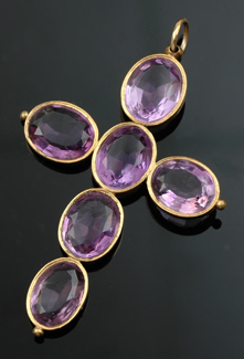 Appraisal: AMETHYST SET CROSS PENDANT IN CT GOLD