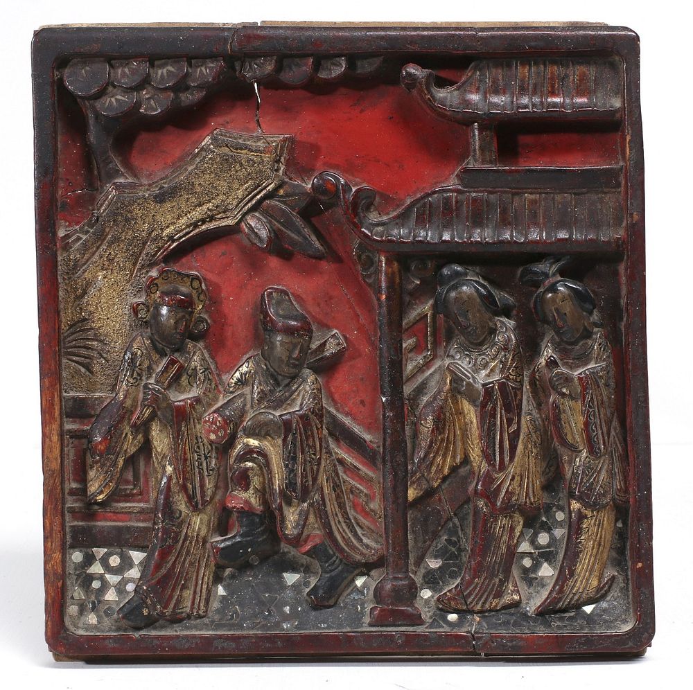 Appraisal: A COLLECTION OF CHINESE WOOD CARVINGS WITH GOLD GILDING The