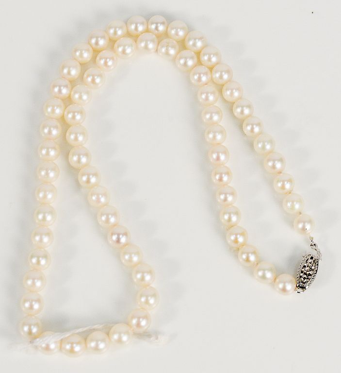 Appraisal: Pearl necklace with karat gold clasp lg in Pearl necklace