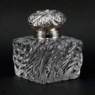 Appraisal: Antique Whiting Sterling and Crystal Inkwell Antique Whiting Sterling and