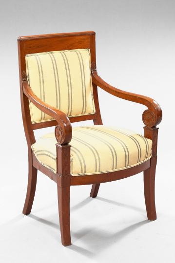 Appraisal: Restauration Mahogany Fauteuil mid- th century the in-curved crest above