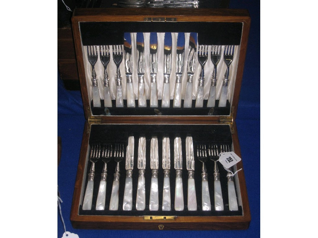 Appraisal: Cased piece mother of pearl and EP fruit cutlery set