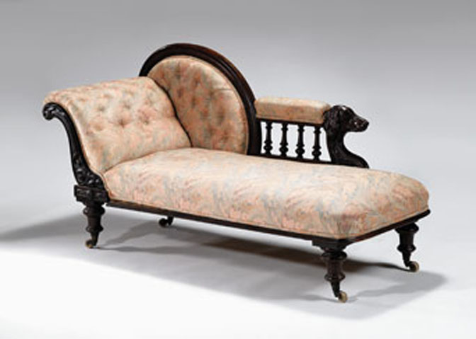 Appraisal: Victorian mahogany chaise longue circa The tufted back with a