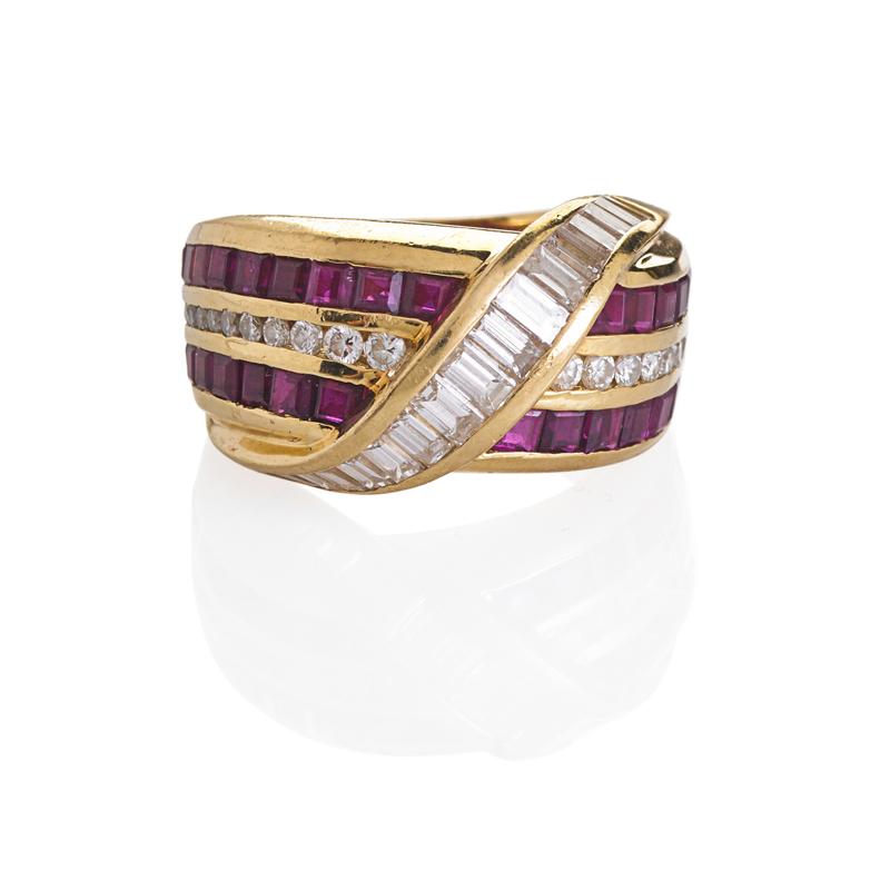 Appraisal: CHARLES KRYPELL RUBY AND DIAMOND K GOLD RING Art Deco