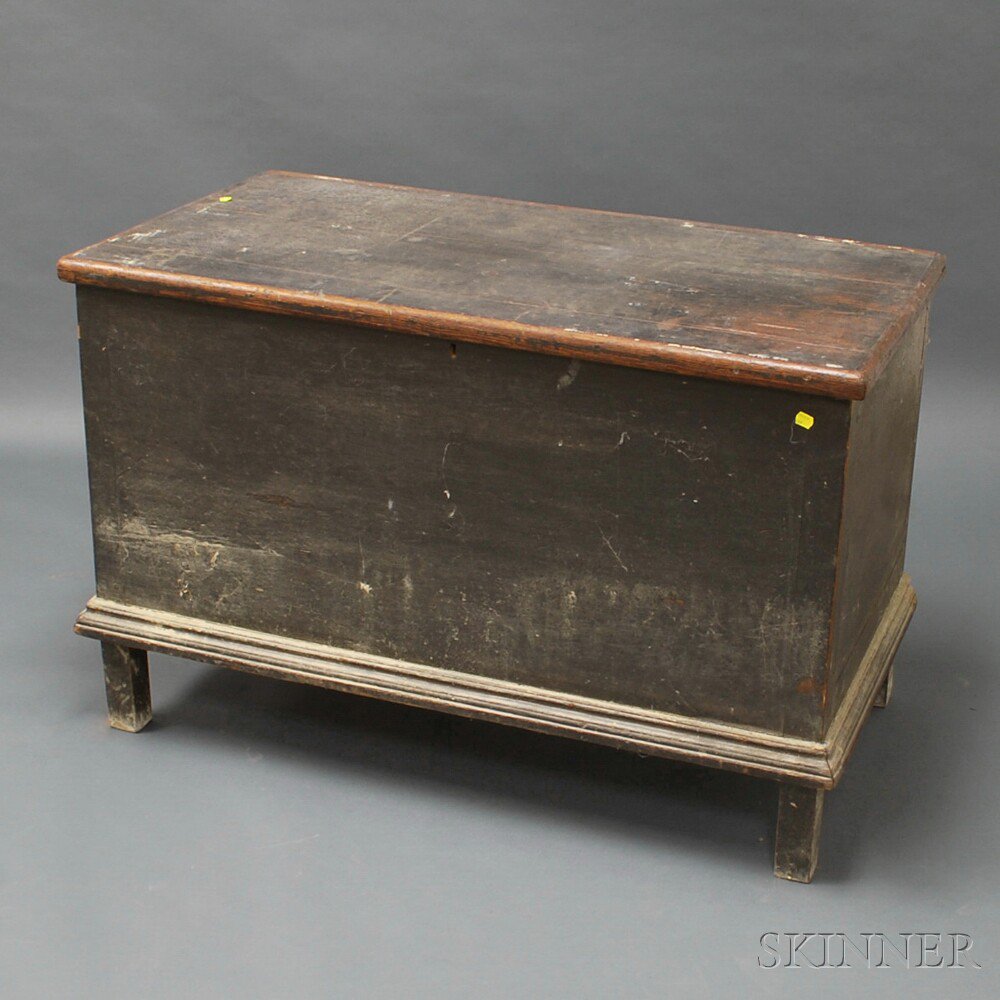 Appraisal: Black-painted Blanket Chest America th century the lid opening to