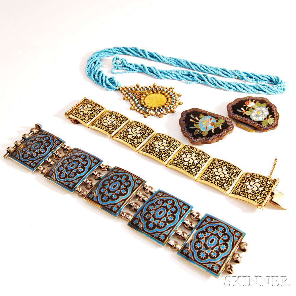 Appraisal: Group of International Jewelry including a Pakistani cloisonne bracelet loss