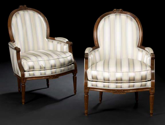 Appraisal: Pair of Louis XVI-Style Walnut Bergeres mid- th century each