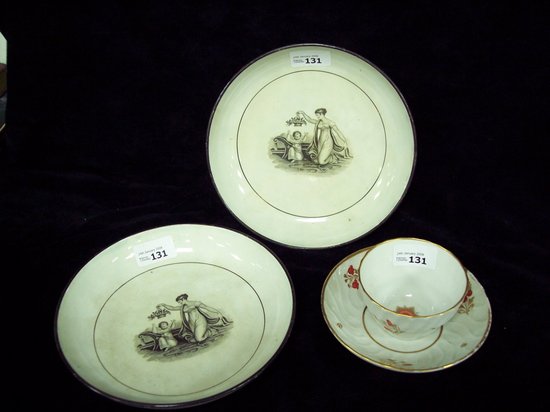 Appraisal: A late th Century tea bowl and saucer and two