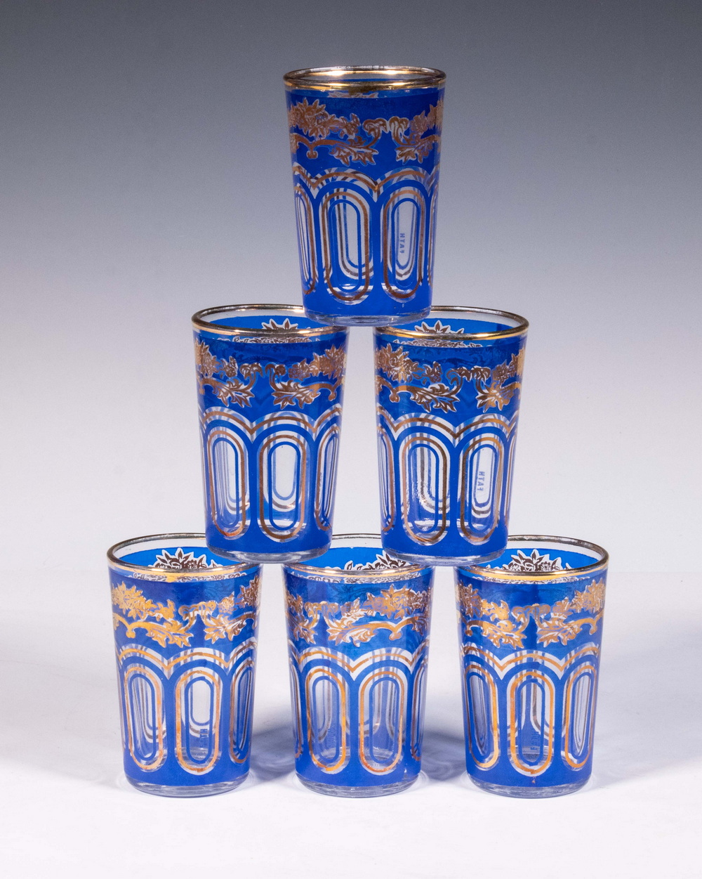 Appraisal: BOXED SET OF MOROCCAN TEA GLASSES Set of Blue and