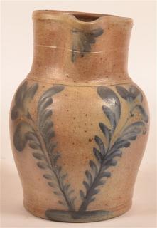 Appraisal: Stoneware Pitcher with Cobalt Blue Floral Dec Half Gallon Stoneware