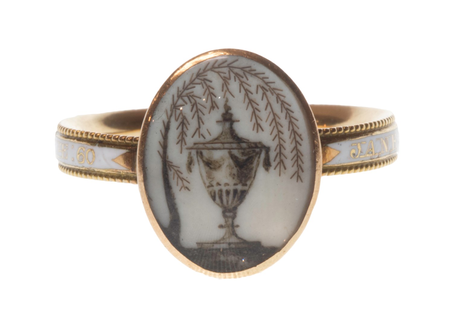 Appraisal: A George III gold and white enamelled mourning ring the