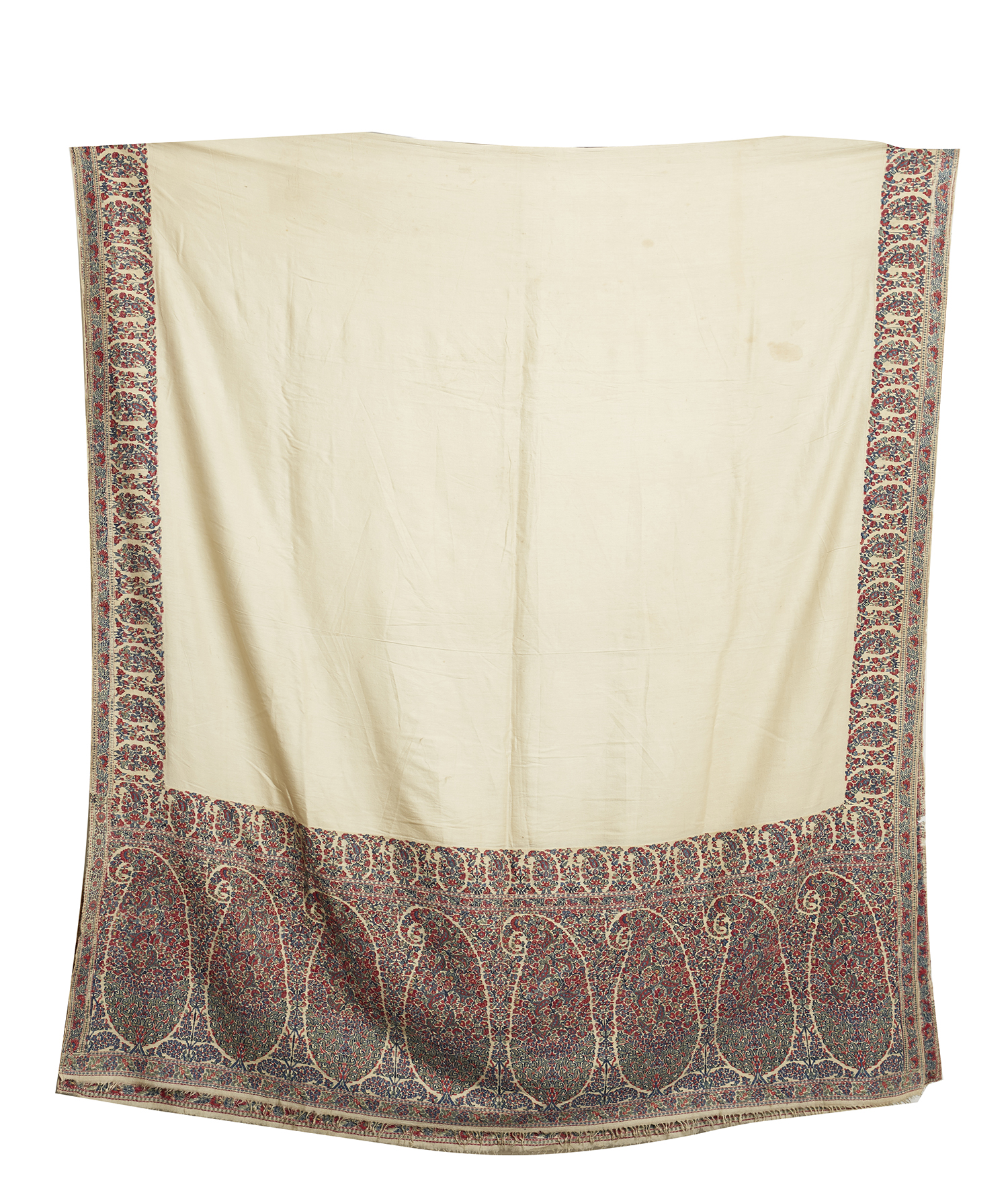 Appraisal: A TH CENTURY KASHMIRI WHITE SHAWL Together with fragments White