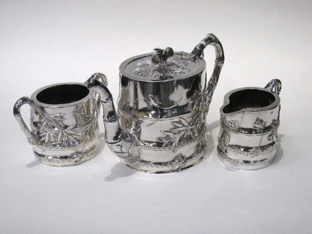 Appraisal: Oriental white metal three piece tea service oz