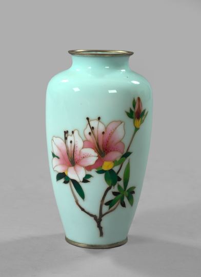 Appraisal: Japanese Meiji Silver-Mounted Champleve Enamel Vase first quarter th century