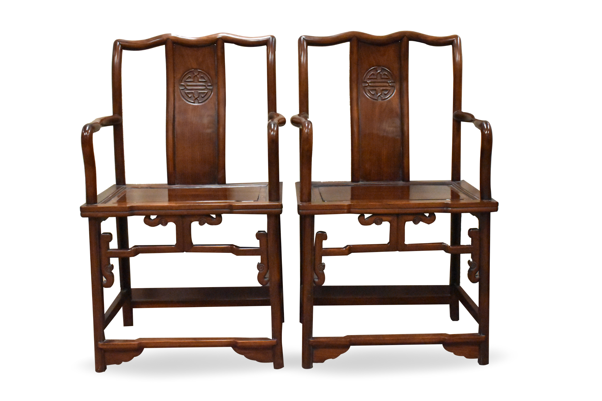 Appraisal: A pair of Chinese Huali wood chairs Backrest of chair