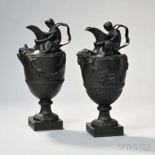 Appraisal: Wedgwood Black Basalt Wine and Water Ewers England th century