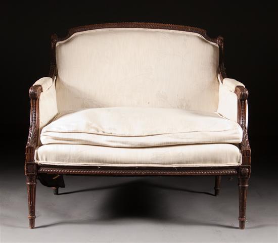 Appraisal: Louis XVI style carved walnut upholstered settee late th early