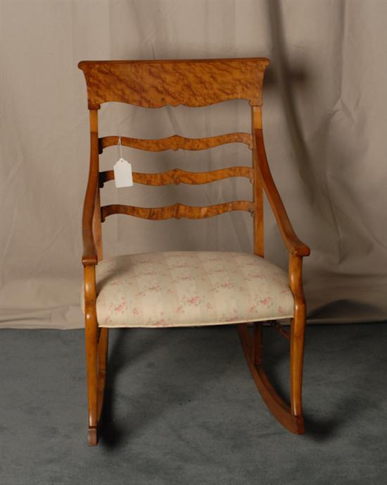 Appraisal: Maple Rocker with arms slat back upholstered seat