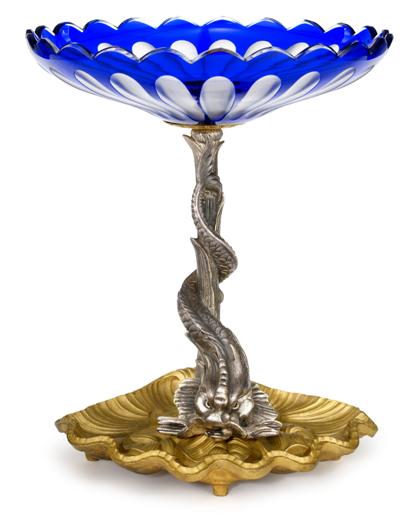 Appraisal: Gilt bronze silver p lated and glass centerpiece late th