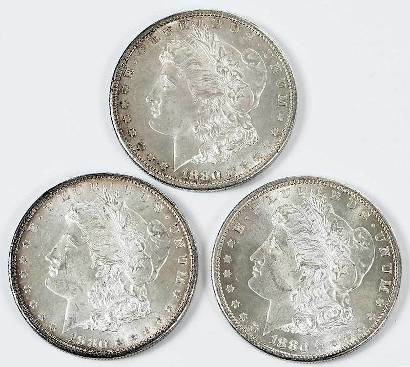 Appraisal: Three High Grade -S Morgan Dollars one with large mintmark