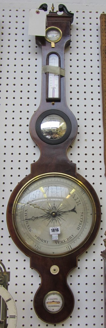 Appraisal: A mahogany wheel barometer by Bonetti Scarborough th century with