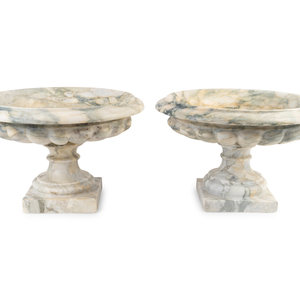 Appraisal: A Pair of Italian Variagated Marble Campana-form Urns TH TH