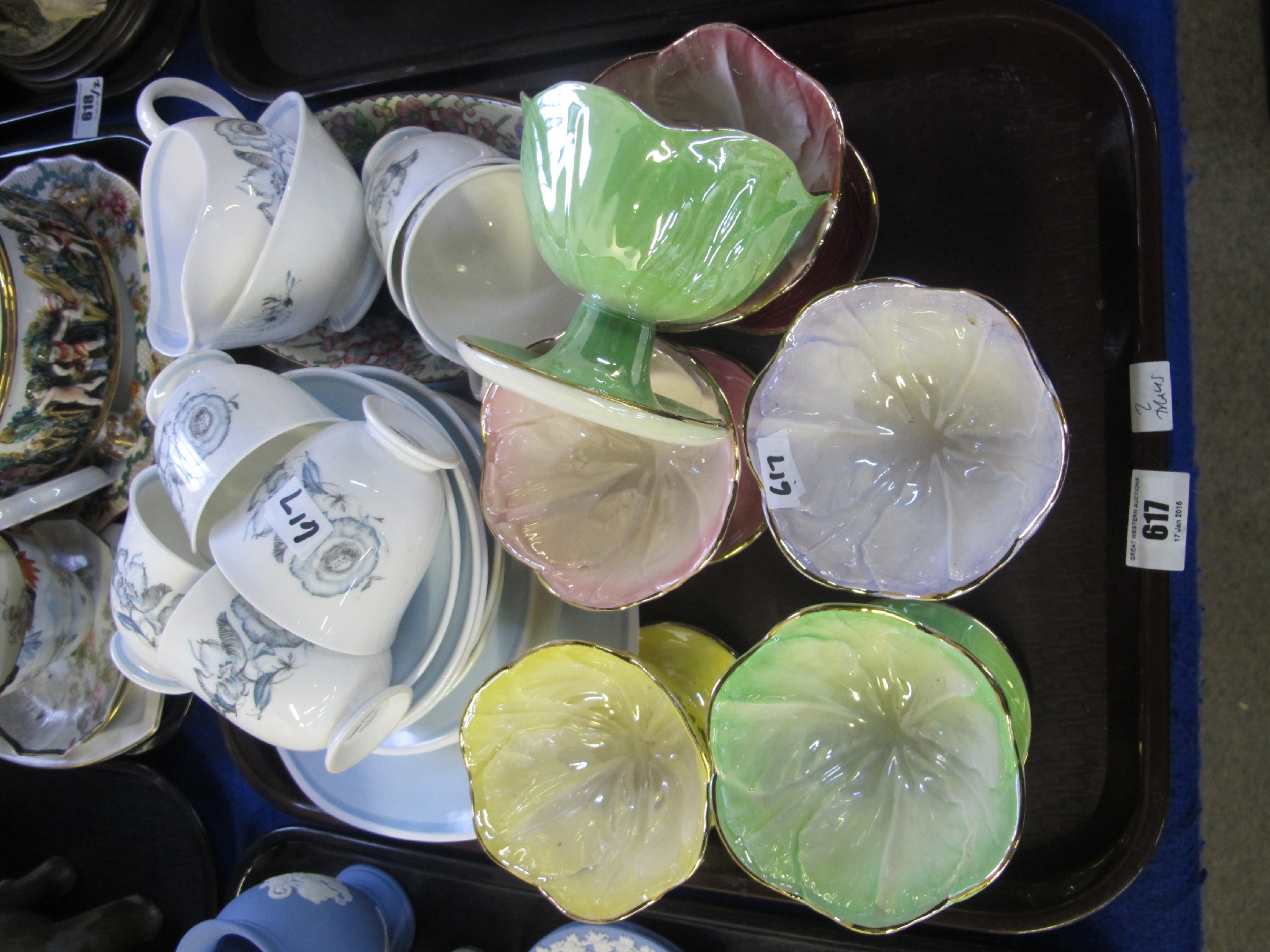 Appraisal: Two trays of ceramics including Susie Cooper teacups Maling lustre