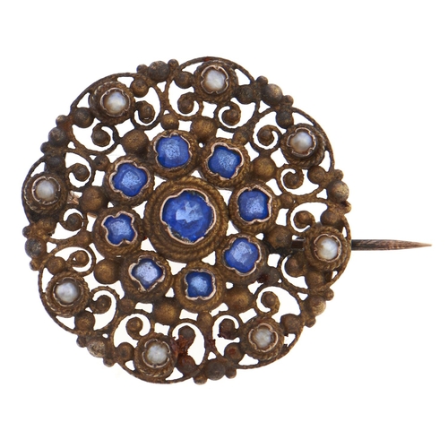 Appraisal: A seed pearl and blue paste openwork brooch in gold