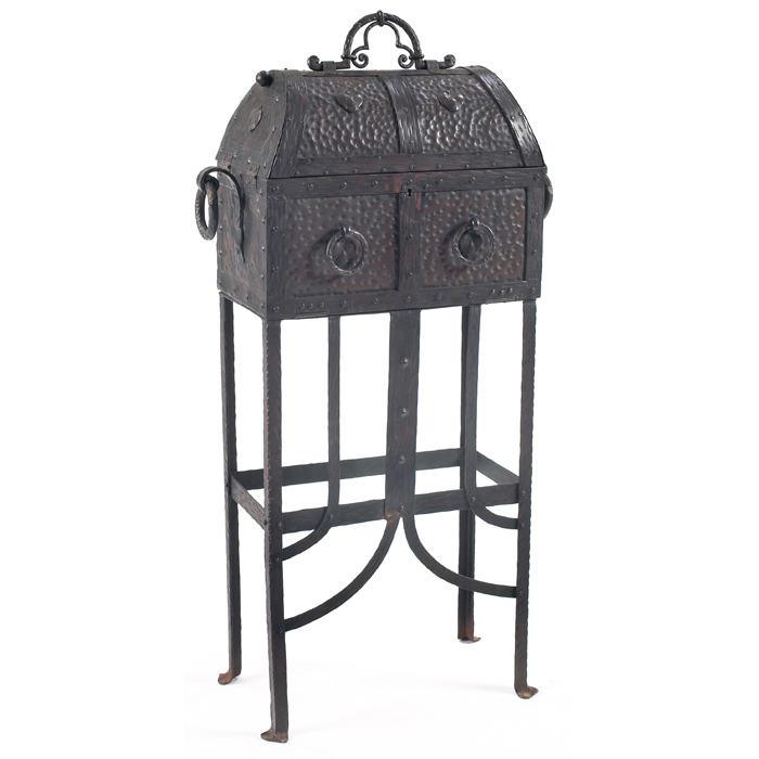 Appraisal: German Arts and Crafts smoking stand in wrought iron applied