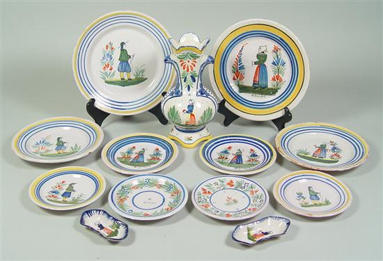 Appraisal: Group of Quimper Including two dinner plates vase eight -