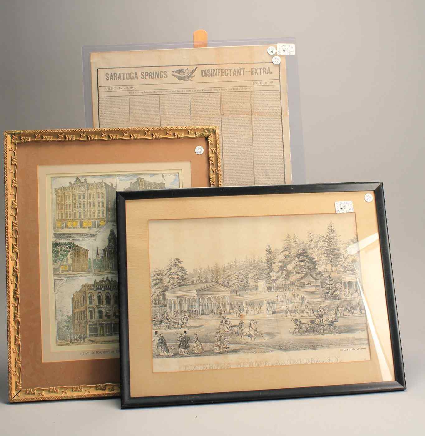 Appraisal: TWO LITHOGRAPHS AND A BROADSIDE Framed and matted untitled colored