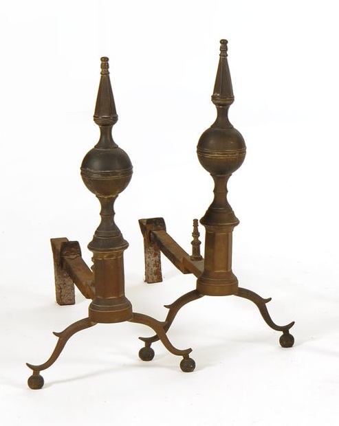 Appraisal: PAIR OF FEDERAL BRASS STEEPLE AND BALL-TOP ANDIRONS Circa Attributed