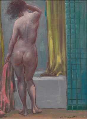 Appraisal: Clyde J Singer American - Bather with pink towel Oil