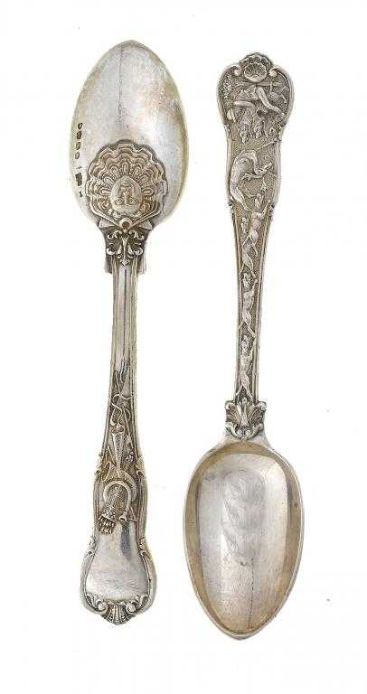 Appraisal: A RARE SET OF SIX VICTORIAN TEASPOONS Fox Hunt pattern