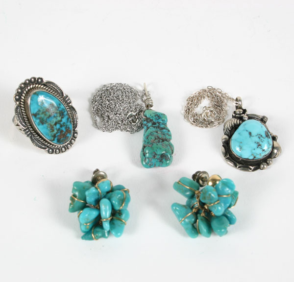 Appraisal: Lot of four pieces Native American sterling turquoise jewelry including