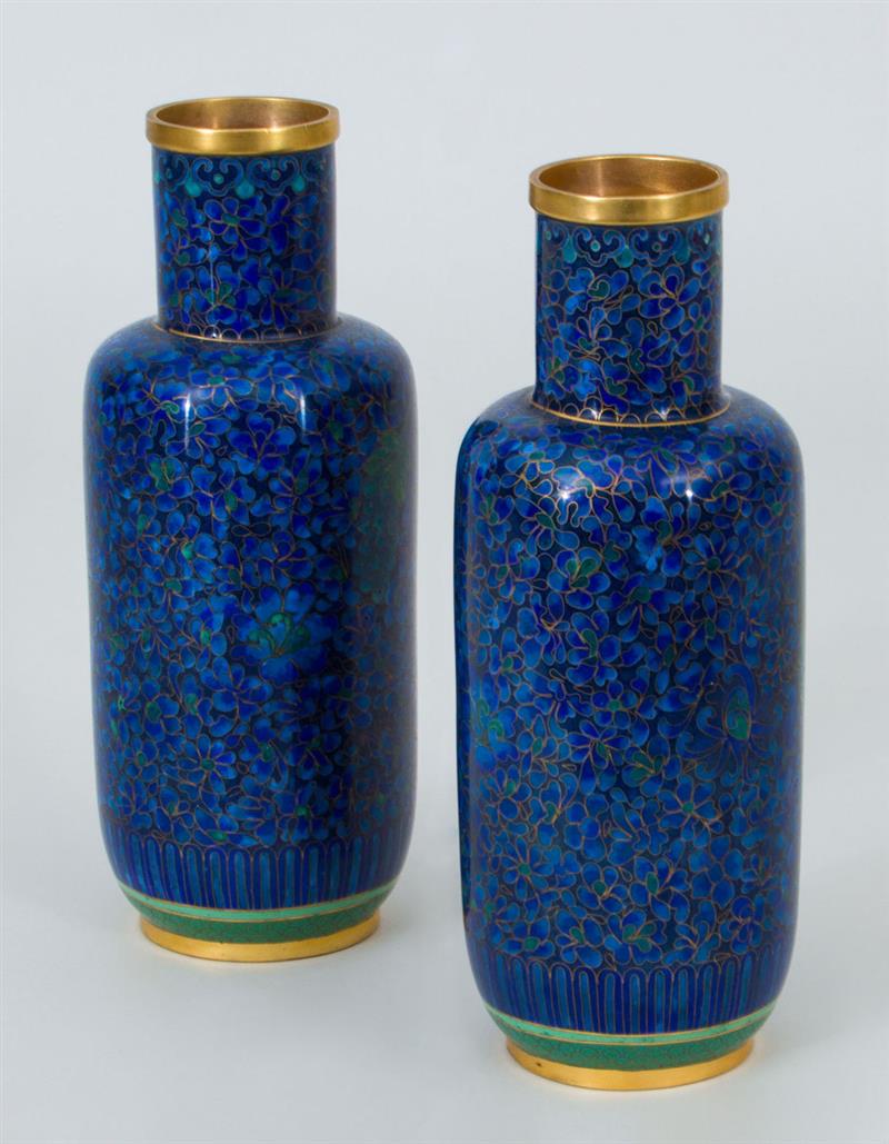 Appraisal: Pair of Chinese Blue Cloisonn Vases x in diam Estimate