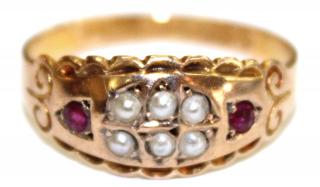 Appraisal: Victorian K Gold Seed Pearl Spinel Ring Spinels with ruby